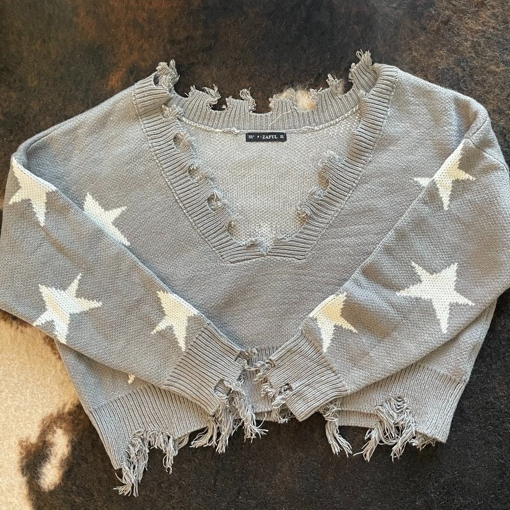 Zaful Star Knit Ripped Off the Shoulder Sweater